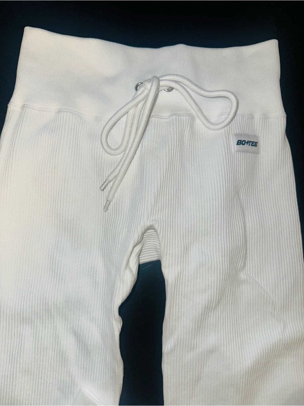 BO+TEE Women's White Ribbed Drawstring Leggings NWOT - SMALL